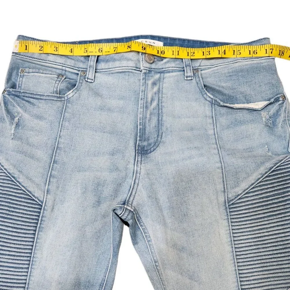 Pacsun Slim Straight Stretch Moto Stacked Skinny Distressed Blue Jeans 32x32